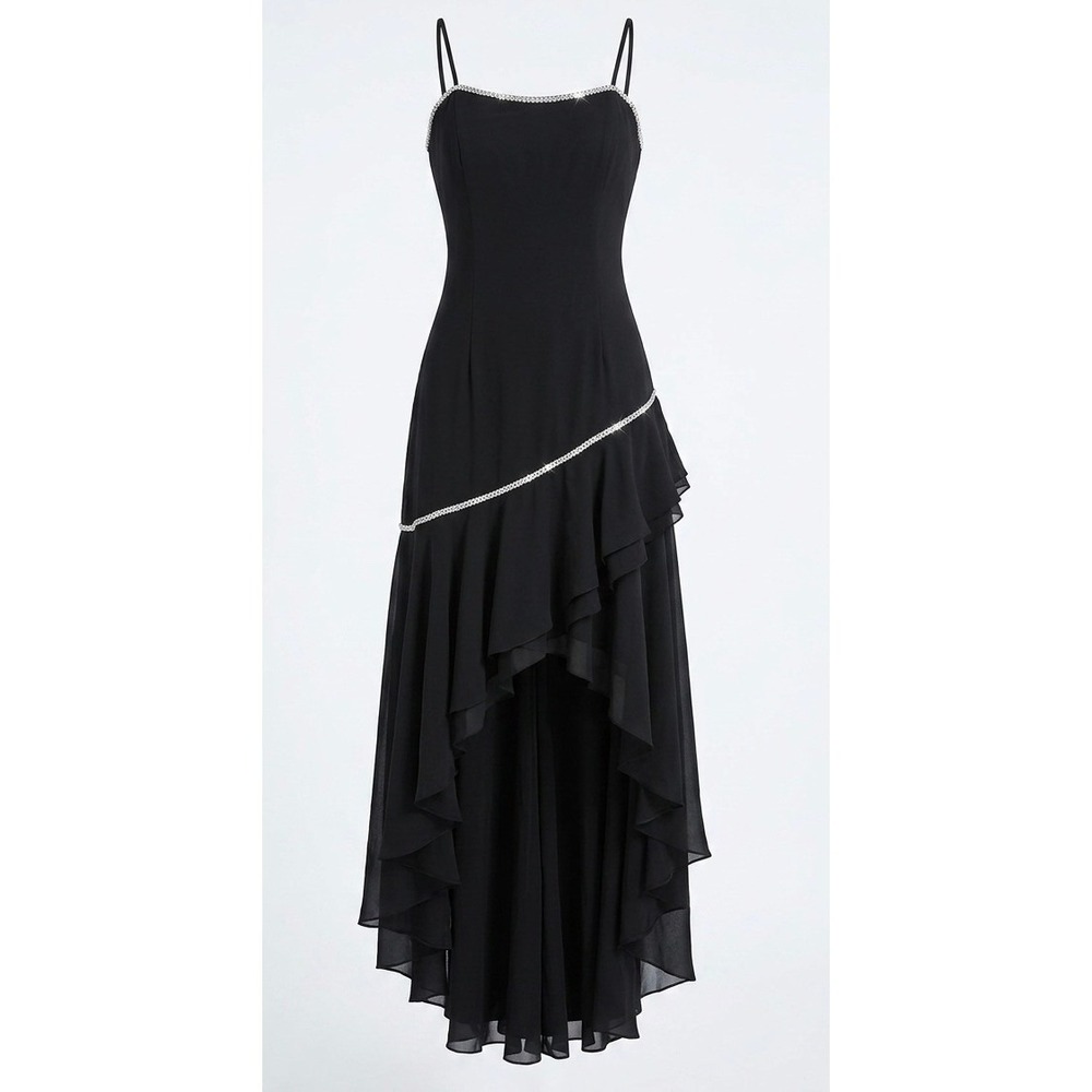 Dave & Johnny by Laura Ryder Black Formal Gown Corset Back Hi-Low Chiffon Sz 11